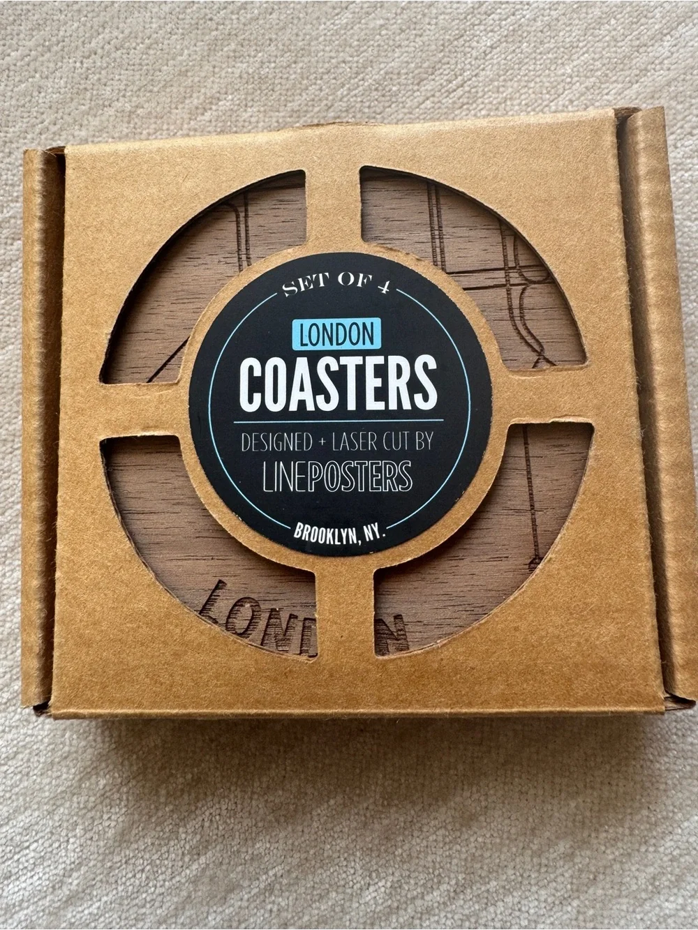 London Walnut Coaster Set